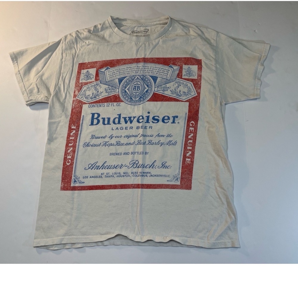 Vintage Budweiser Beer Graphic T-Shirt Mens M/L Cream Americana Brewcore